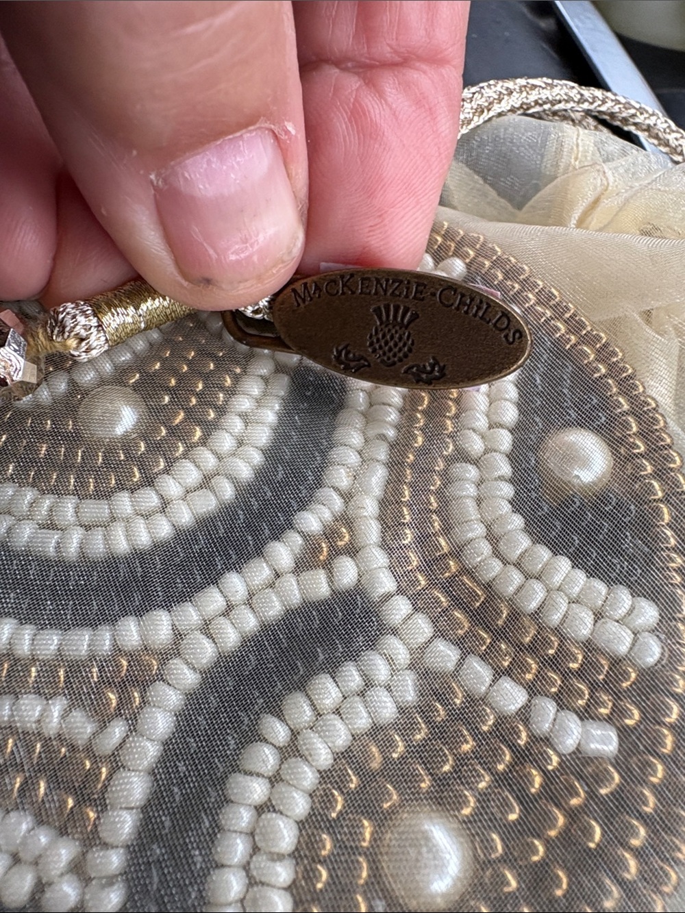 McKenzie-Childs Beaded Pearl Evening Clutch - Gold & Cream